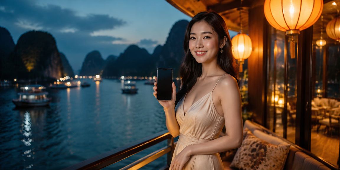 Người dùng xem xổ số và casino trên di động dưới ánh đèn lồng phố cổ Hội An